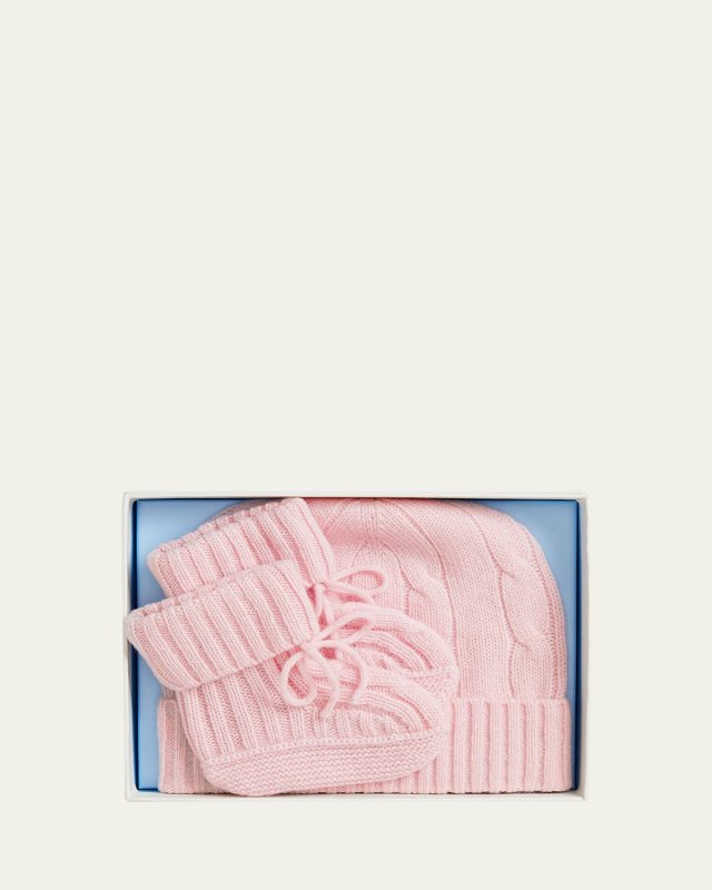Girl's Cashmere Hat & Booties Gift Set, Size 0